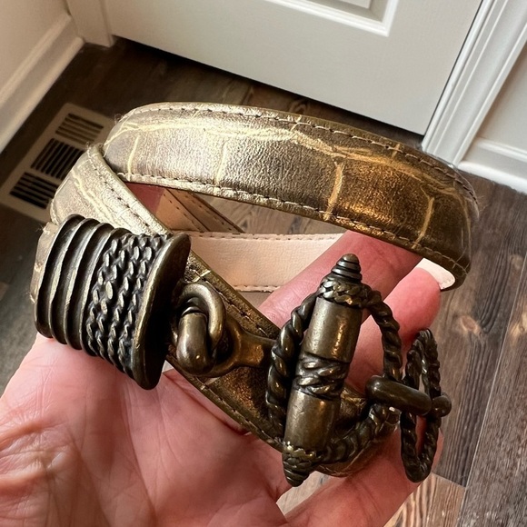 Genuine leather vintage Gold Low Slung Belt Bronze tone accents Size medium main image 5